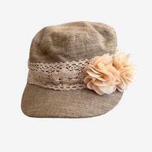David & Young boho brimmed y2k style hat with lace and flower detail
